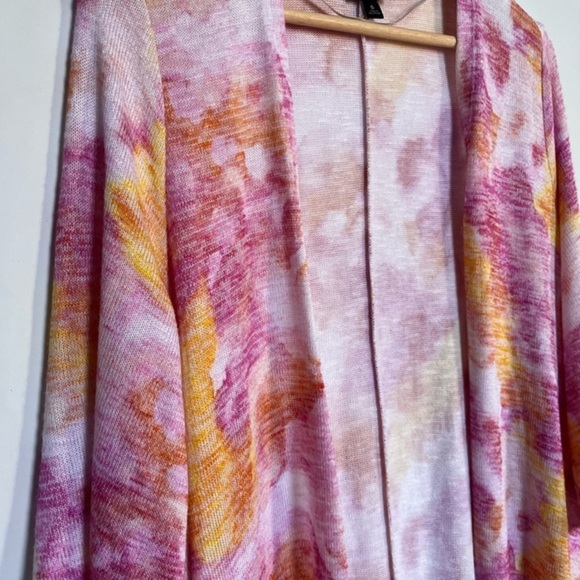 Torrid Multi Watercolor Pink, Orange Hacci Kimono 3/4 Sleve Size 0 (L/120) - Picture 9 of 11